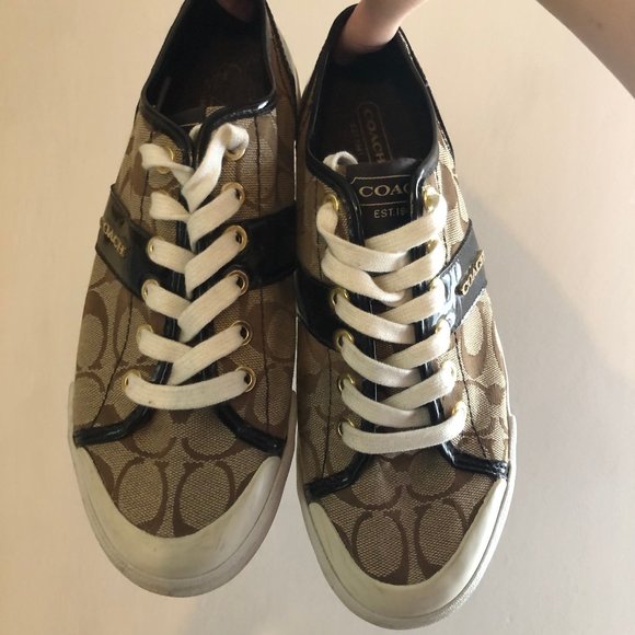COACH SNEAKERS GOLD BROWN WHITE SHOES VINTAGE - Picture 2 of 6